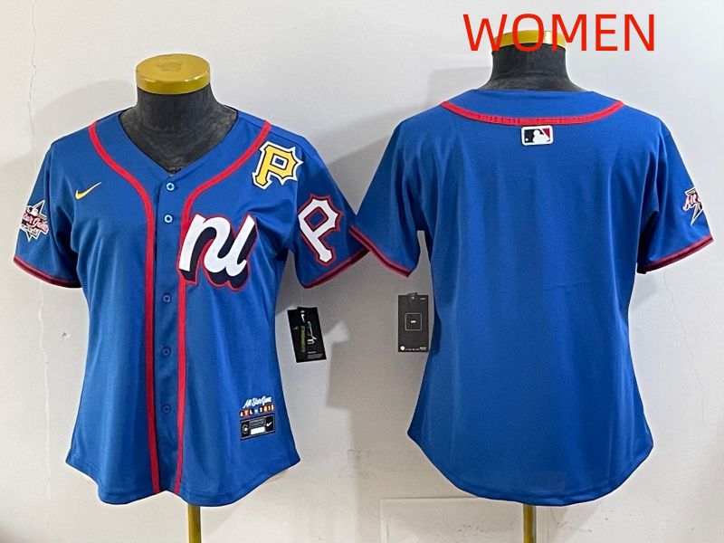 Women 2025 Pittsburgh Pirates Blank Blue All star Nike MLB Jersey style 02->women mlb jersey->Women Jersey
